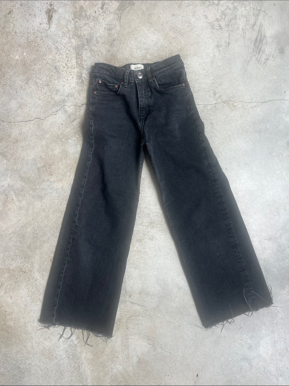 DL1961 Black Wide-Leg Kids Jeans with Frayed Hem